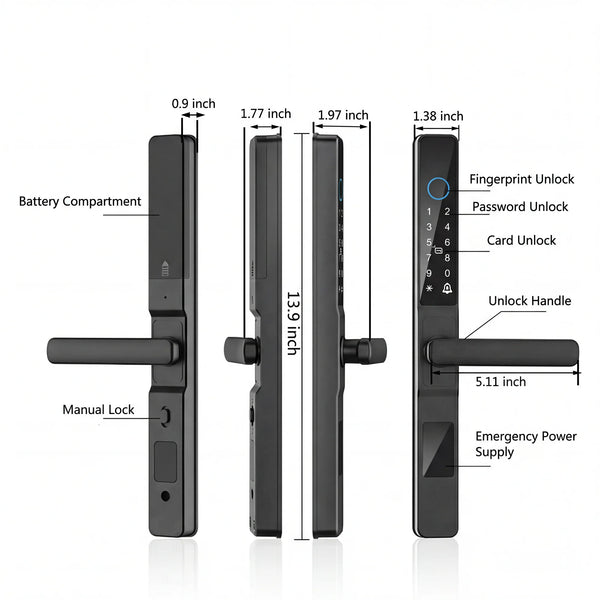 Smart Door Lock Designed for Multiple Entry Methods, Fingerprint Scanner, NFC Cards, Voice Control