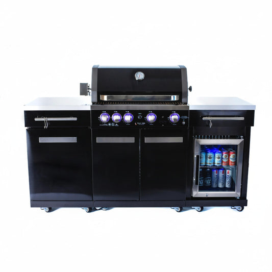 Outdoor Kitchen Island Built for Premium Entertainment, 70" Stainless Steel, 63,000 BTU Grill, Built-In Fridge